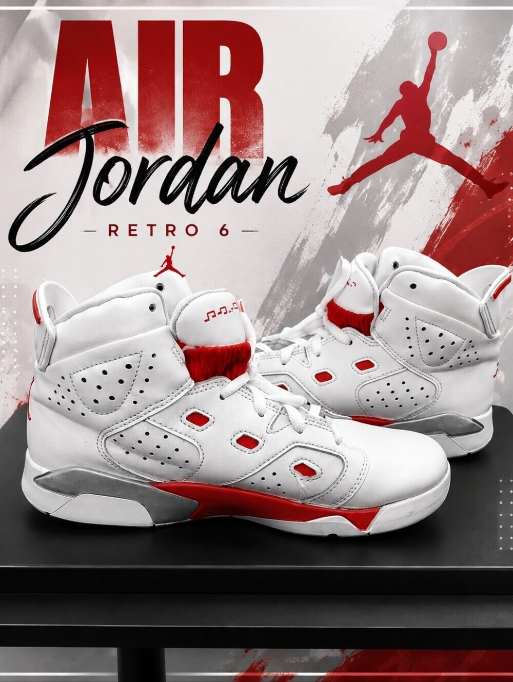 Air Jordan 6 Retro Kids White Red Basketball Shoes Size 3Y